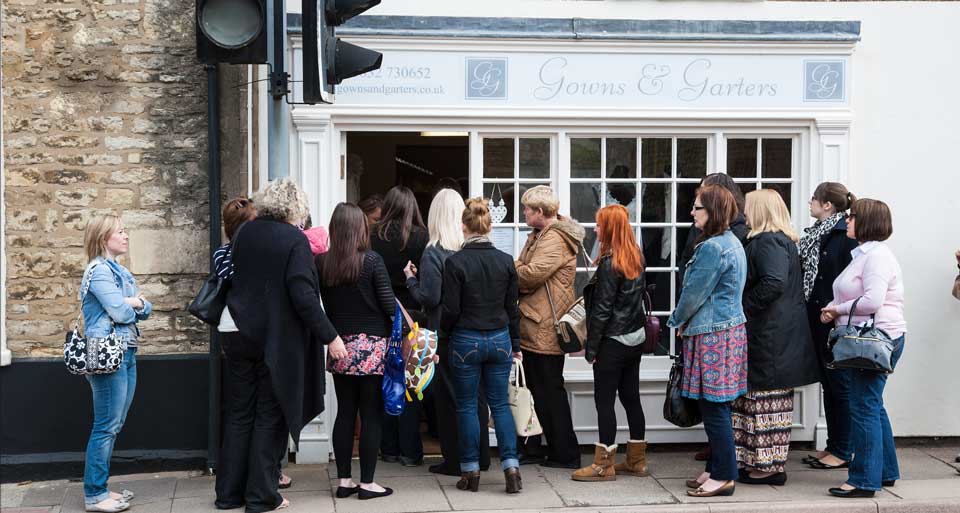 A queue outside Gowns & Garters for one of their events.
