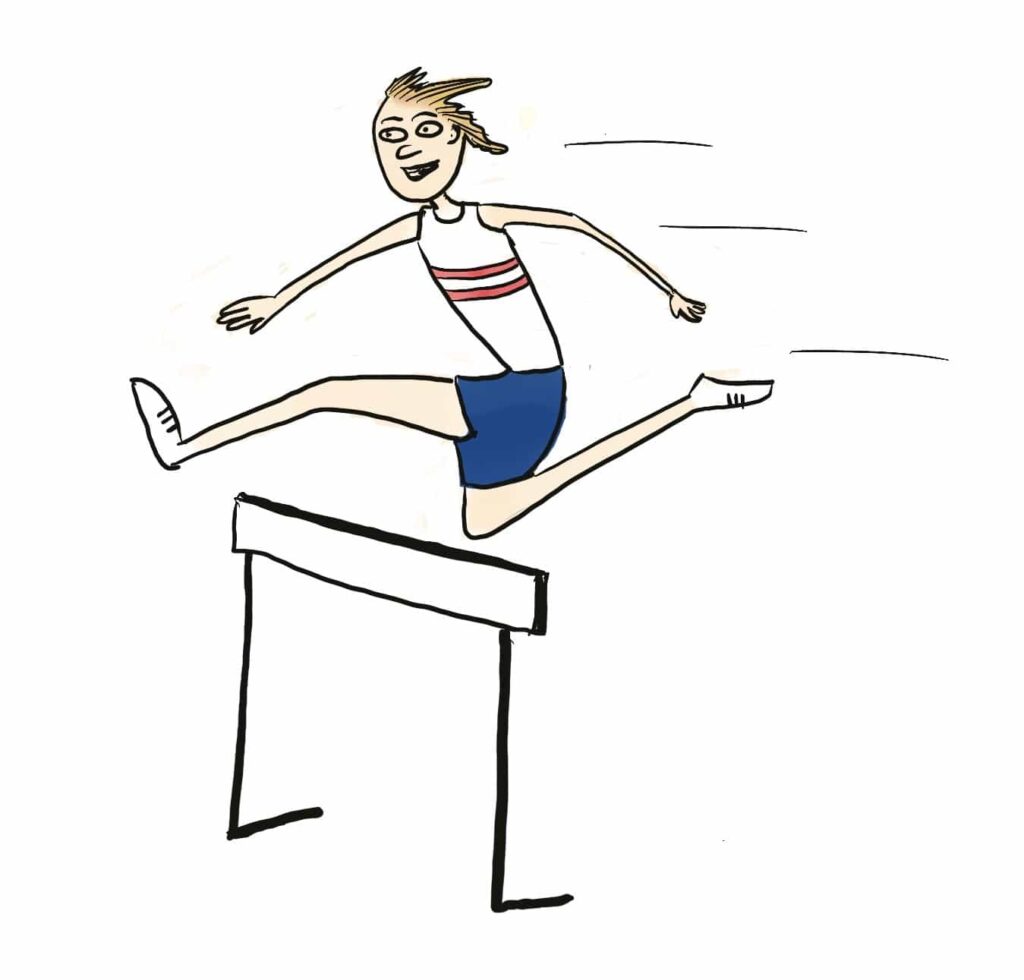 Cartoon of David Hemery jumping a hurdle